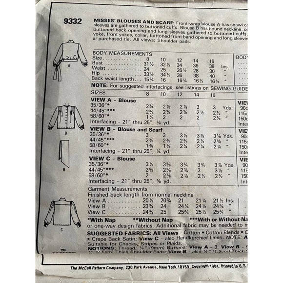 McCalls 9332 wrap pleat fron blouse top sz 14 - Picture 4 of 5